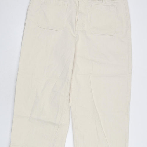 Marks and Spencer Womens Beige Cotton Wide-Leg Jeans Size 22 L23 in Regular Zip - Long Length, Cropped
