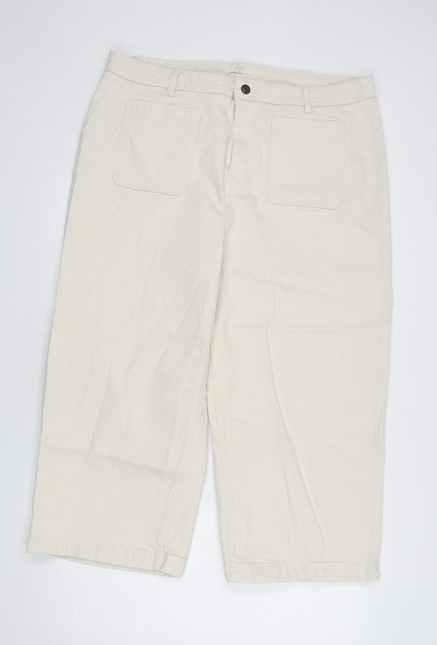 Marks and Spencer Womens Beige Cotton Wide-Leg Jeans Size 22 L23 in Regular Zip - Long Length, Cropped