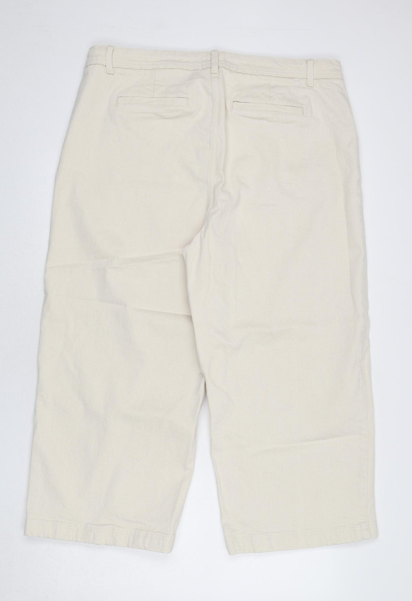 Marks and Spencer Womens Beige Cotton Wide-Leg Jeans Size 22 L23 in Regular Zip - Long Length, Cropped