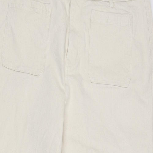 Marks and Spencer Womens Beige Cotton Wide-Leg Jeans Size 22 L23 in Regular Zip - Long Length, Cropped