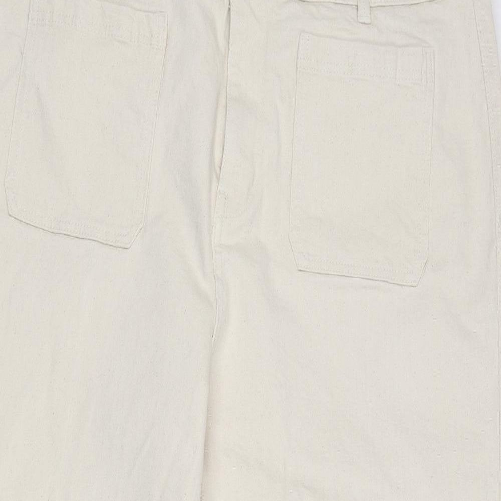 Marks and Spencer Womens Beige Cotton Wide-Leg Jeans Size 22 L23 in Regular Zip - Long Length, Cropped