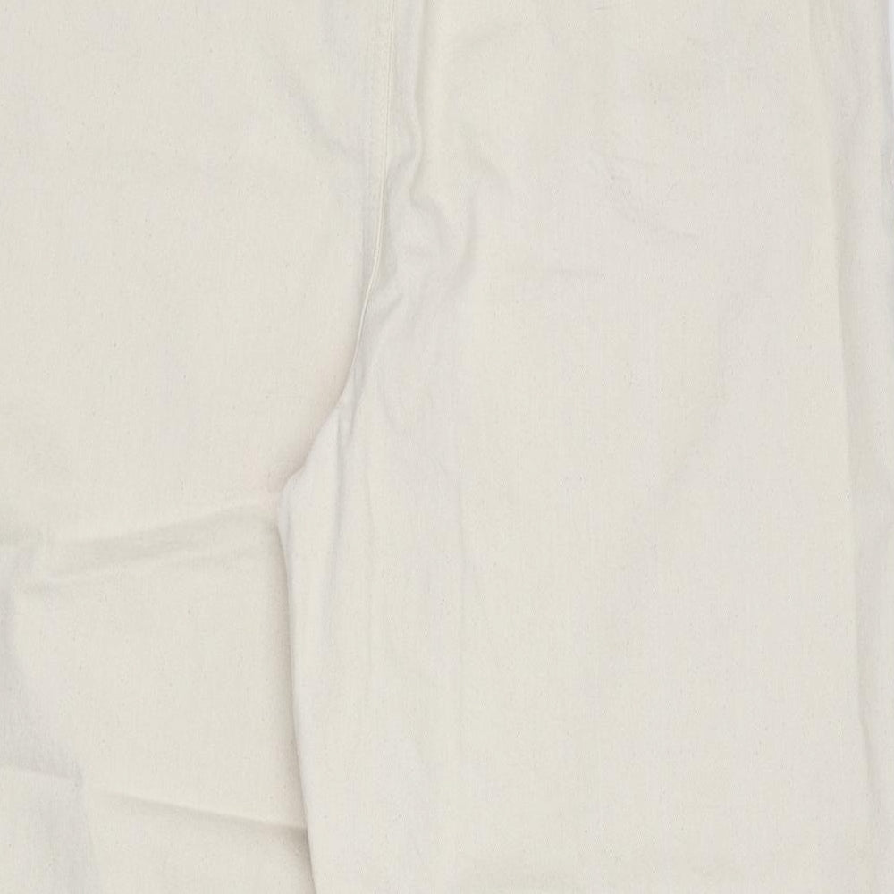 Marks and Spencer Womens Beige Cotton Wide-Leg Jeans Size 22 L23 in Regular Zip - Long Length, Cropped