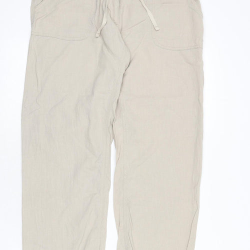 Avenue Womens Beige Linen Trousers Size M L28 in Regular Zip - Tie Front