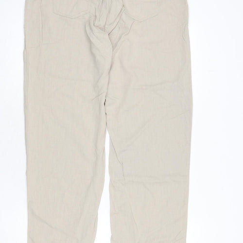 Avenue Womens Beige Linen Trousers Size M L28 in Regular Zip - Tie Front