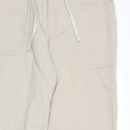 Avenue Womens Beige Linen Trousers Size M L28 in Regular Zip - Tie Front
