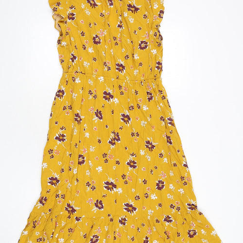 Gap Womens Yellow Floral Viscose A-Line Size M V-Neck Pullover - Ruffle Detail