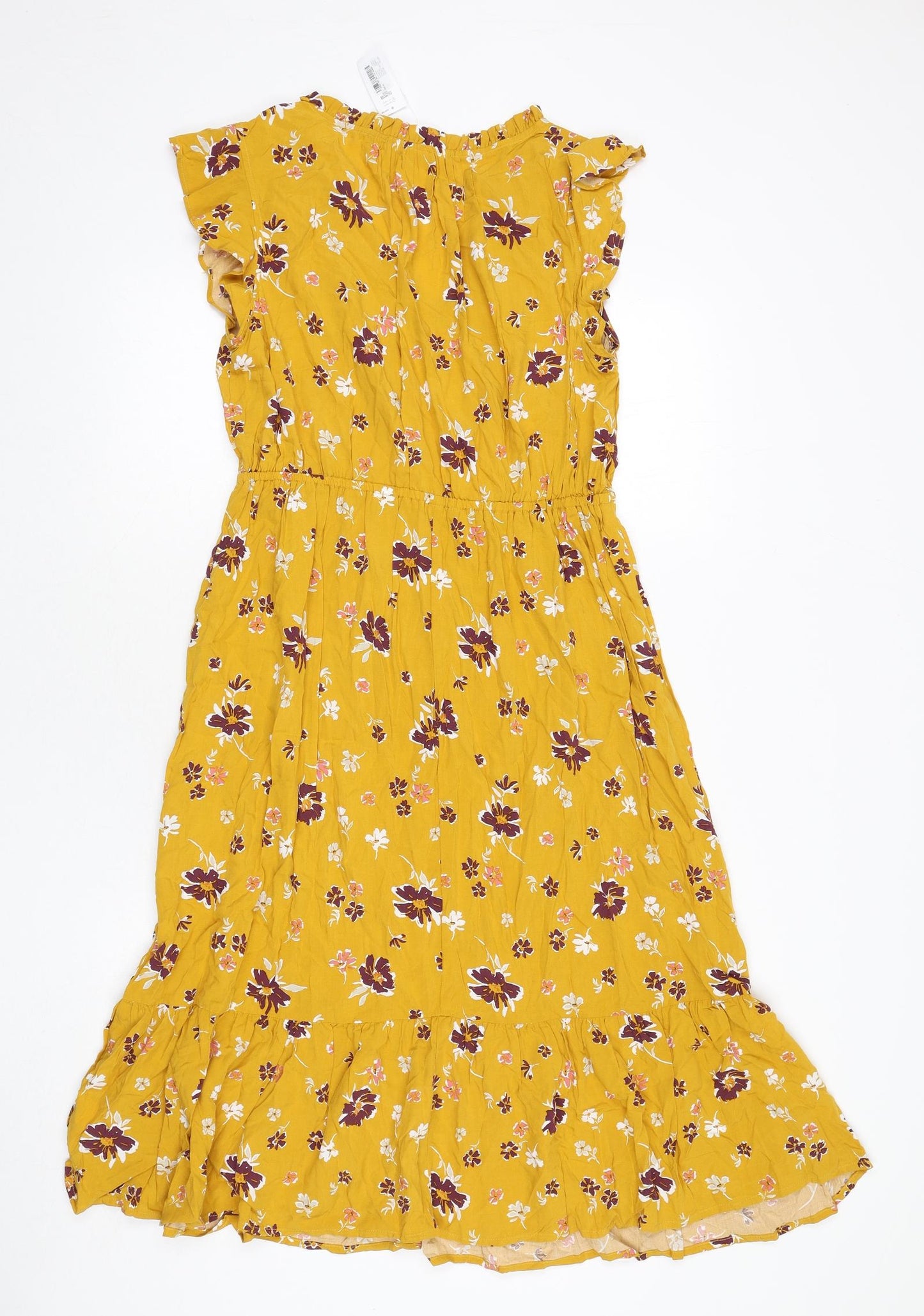 Gap Womens Yellow Floral Viscose A-Line Size M V-Neck Pullover - Ruffle Detail