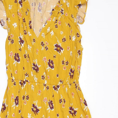 Gap Womens Yellow Floral Viscose A-Line Size M V-Neck Pullover - Ruffle Detail
