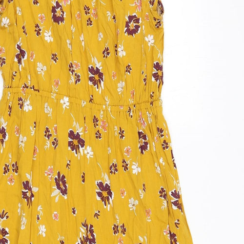 Gap Womens Yellow Floral Viscose A-Line Size M V-Neck Pullover - Ruffle Detail