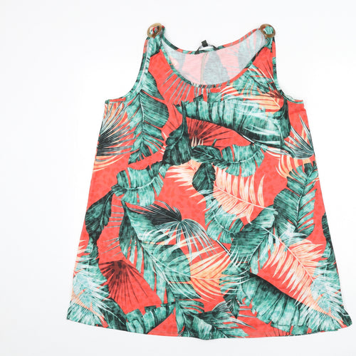 Bonmarché Womens Multicoloured Geometric Polyester Basic Tank Size 14 Boat Neck - Leaf Print