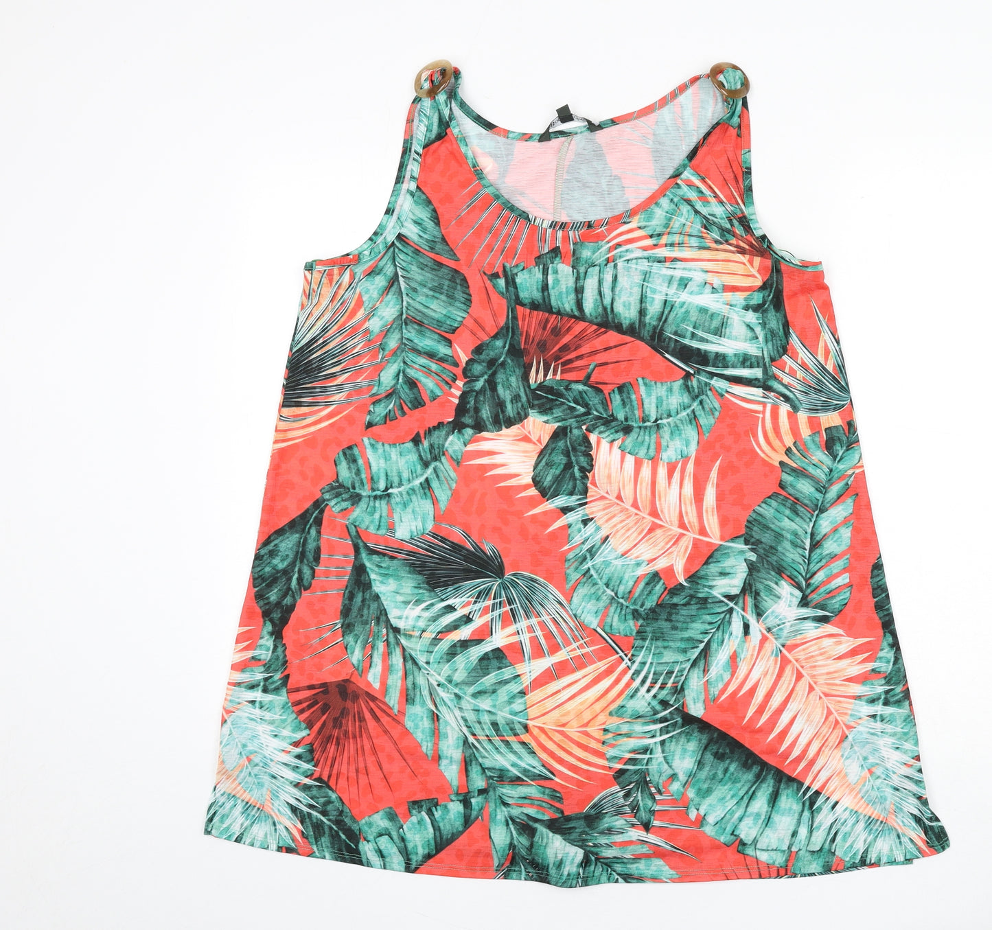 Bonmarché Womens Multicoloured Geometric Polyester Basic Tank Size 14 Boat Neck - Leaf Print