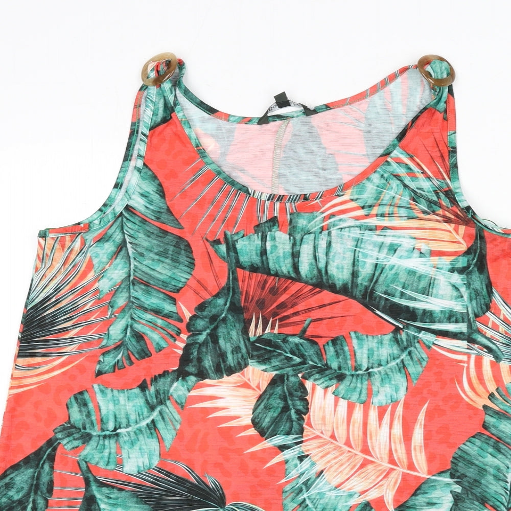 Bonmarché Womens Multicoloured Geometric Polyester Basic Tank Size 14 Boat Neck - Leaf Print