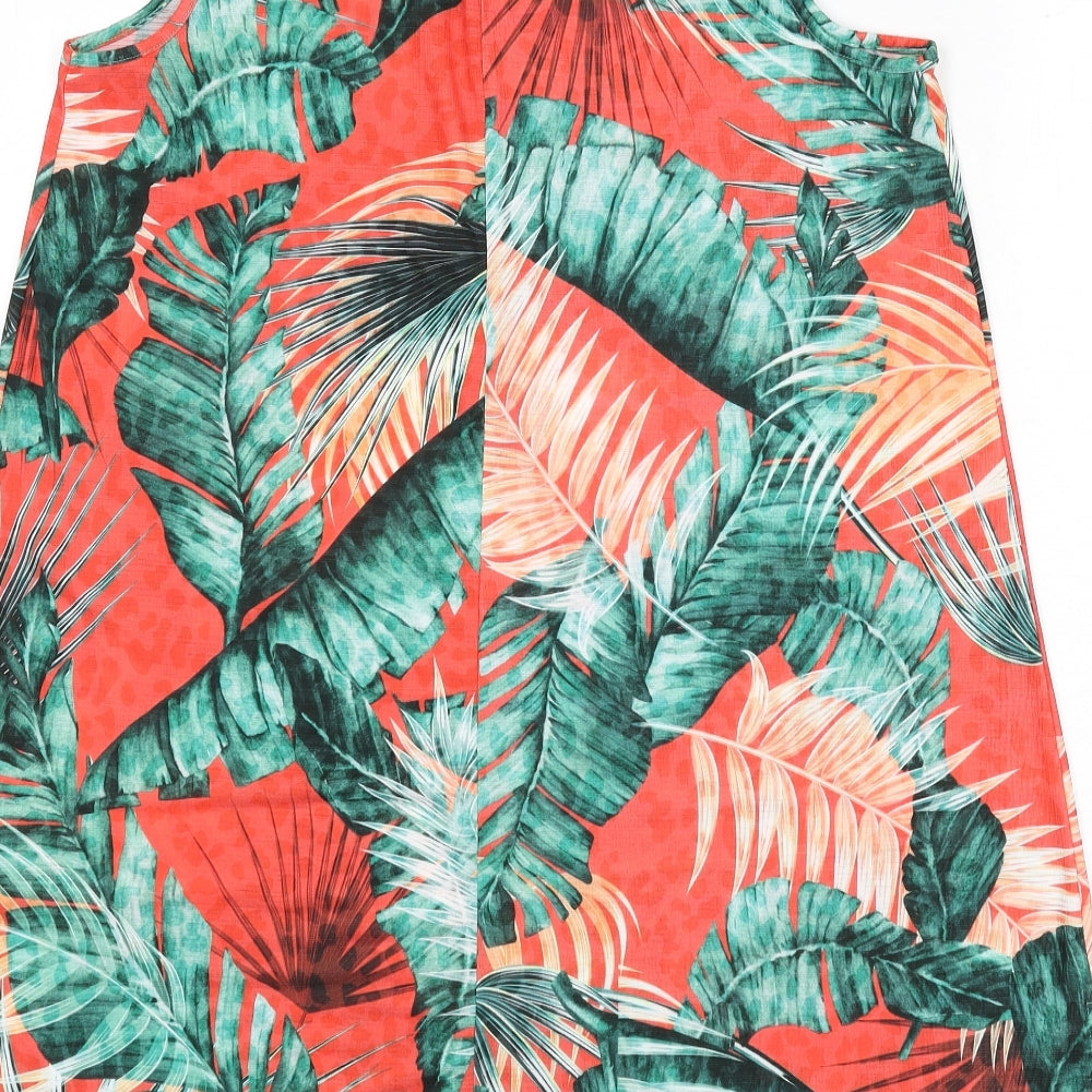 Bonmarché Womens Multicoloured Geometric Polyester Basic Tank Size 14 Boat Neck - Leaf Print