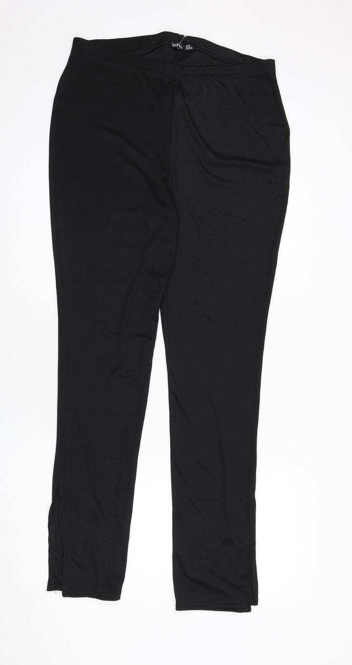 Boohoo Womens Black Polyester Trousers Size 20 L31 in Regular - Split on Hems, Ribbed