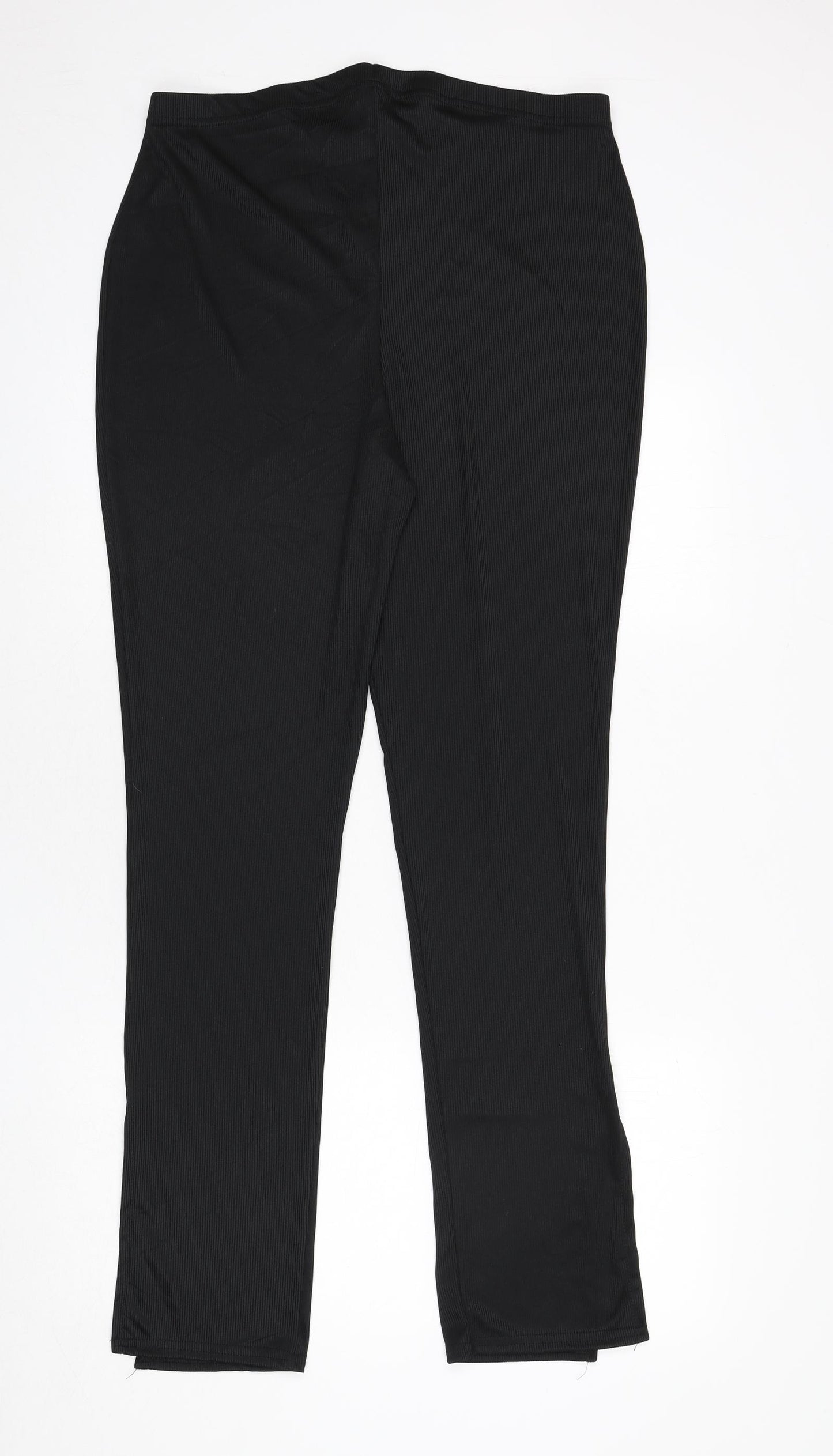 Boohoo Womens Black Polyester Trousers Size 20 L31 in Regular - Split on Hems, Ribbed