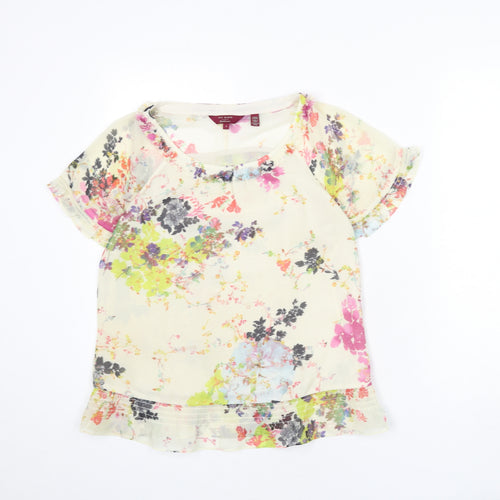 Ted Baker Womens Beige Floral Polyester Basic Blouse Size S Round Neck