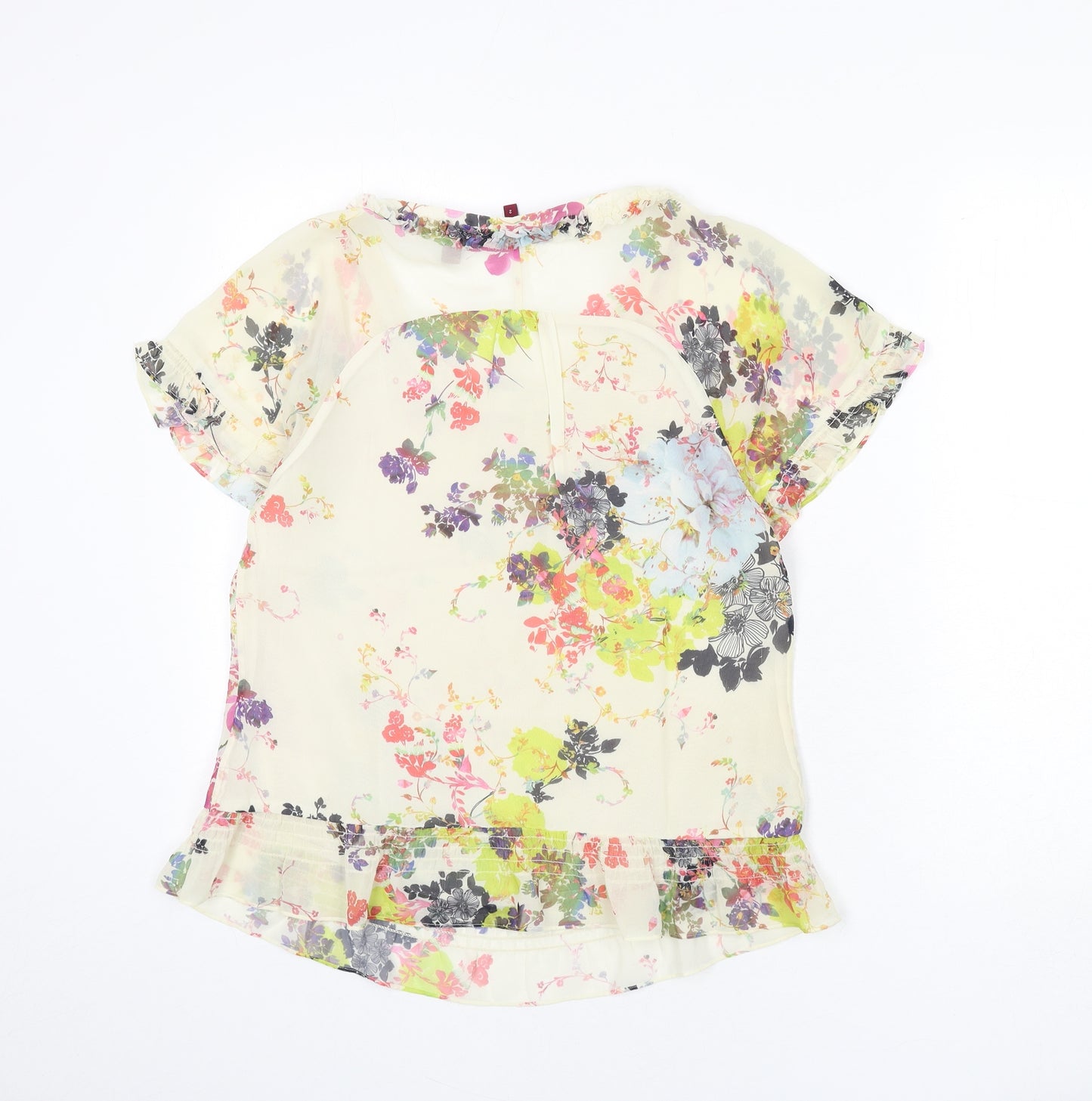 Ted Baker Womens Beige Floral Polyester Basic Blouse Size S Round Neck