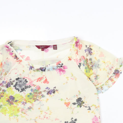 Ted Baker Womens Beige Floral Polyester Basic Blouse Size S Round Neck