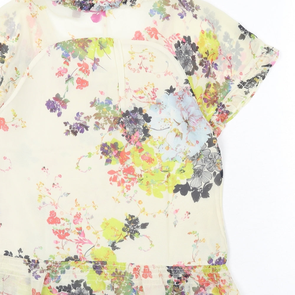 Ted Baker Womens Beige Floral Polyester Basic Blouse Size S Round Neck