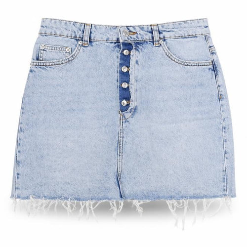 Zara Womens Blue Cotton A-Line Skirt Size L Buckle - Distressed Hems