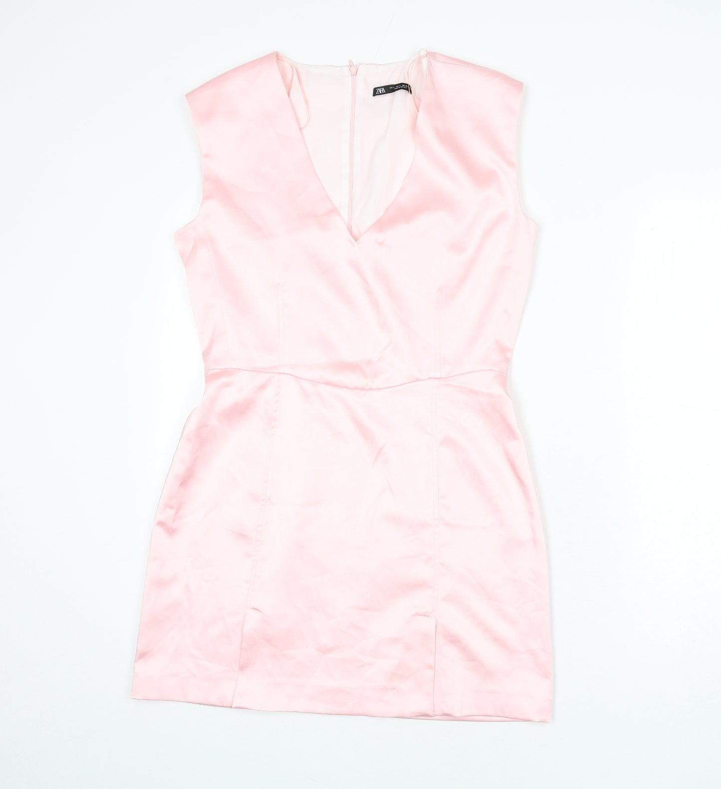 Zara Womens Pink Polyester A-Line Size L V-Neck Zip