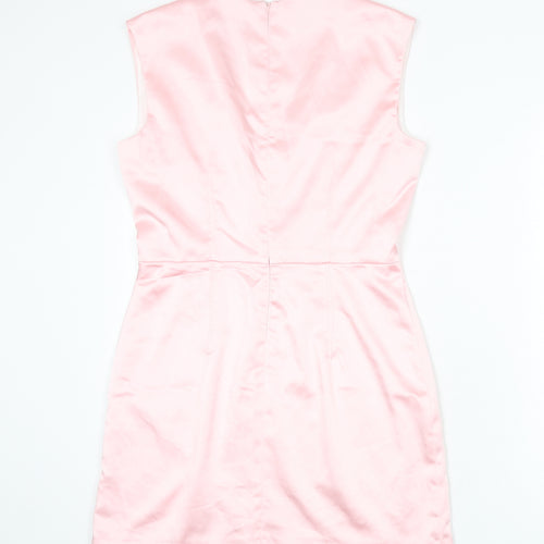 Zara Womens Pink Polyester A-Line Size L V-Neck Zip