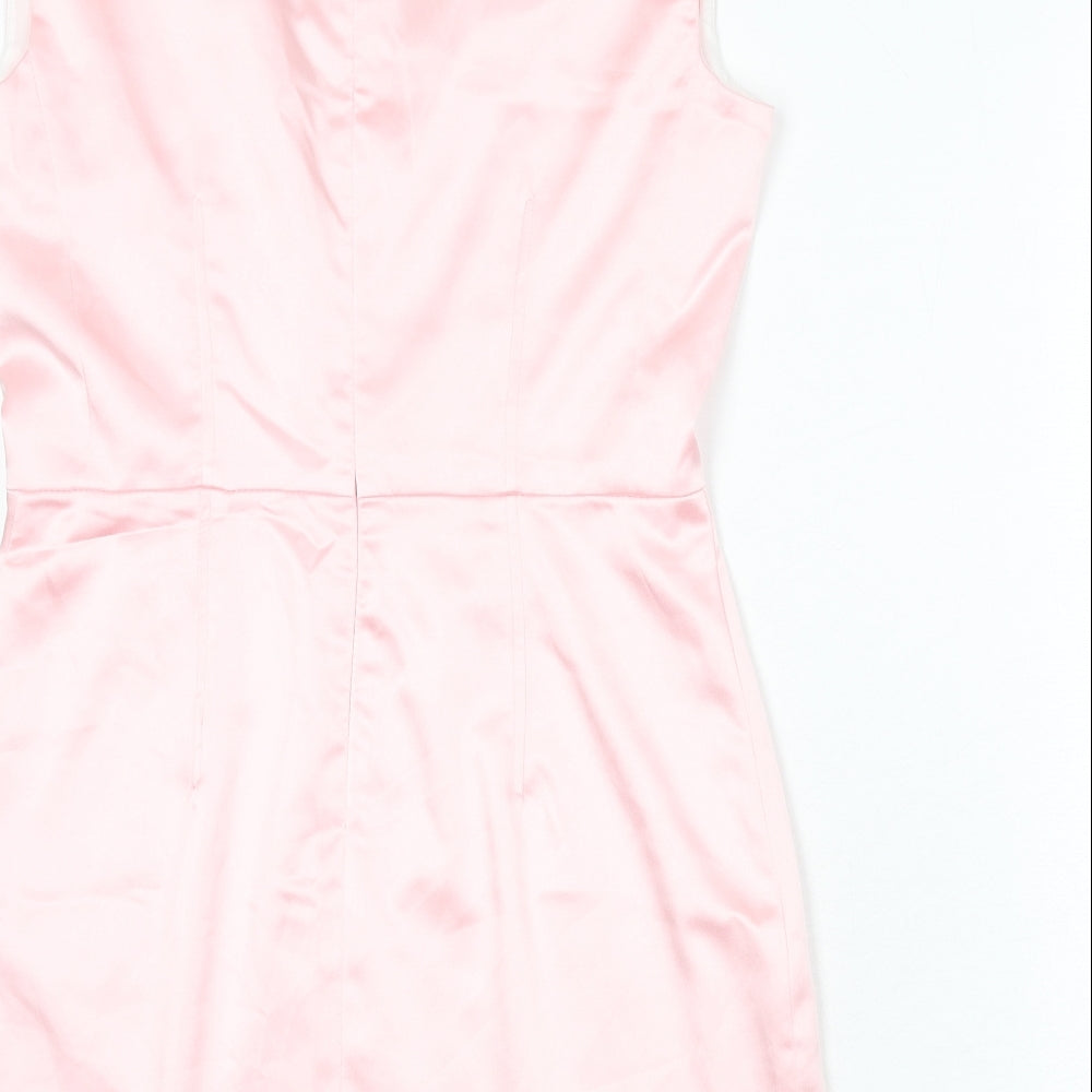 Zara Womens Pink Polyester A-Line Size L V-Neck Zip