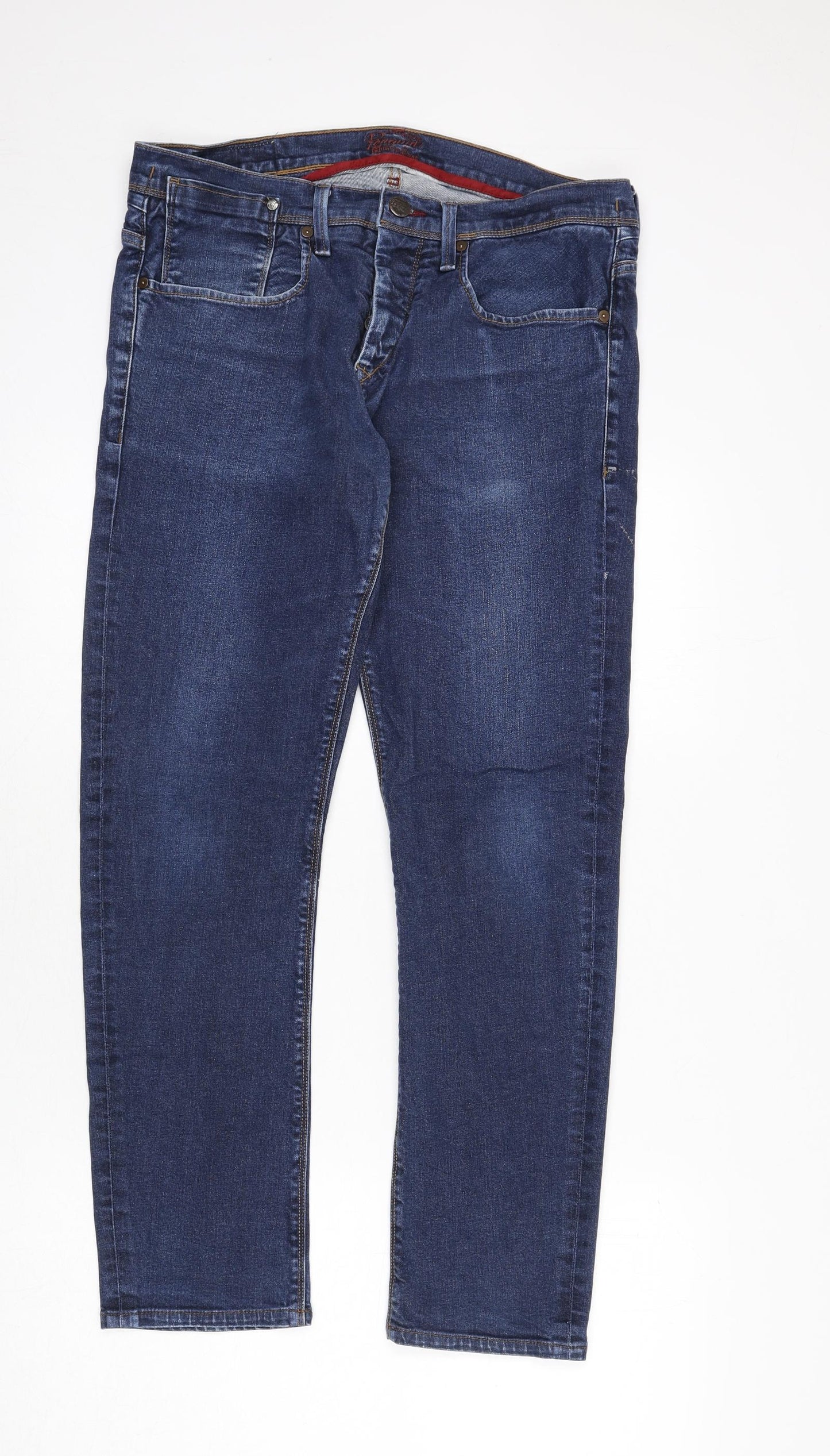 Penguin Mens Blue Cotton Straight Jeans Size 34 in L34 in Regular Button