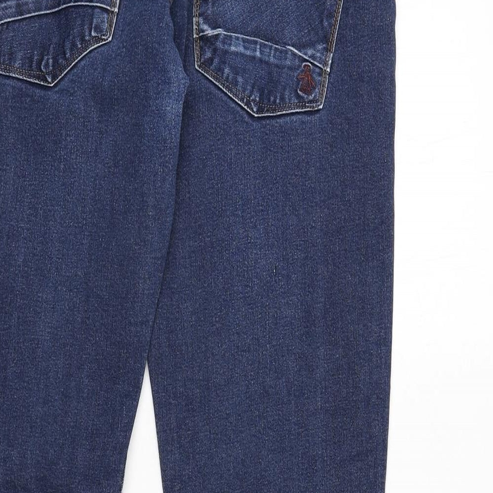 Penguin Mens Blue Cotton Straight Jeans Size 34 in L34 in Regular Button