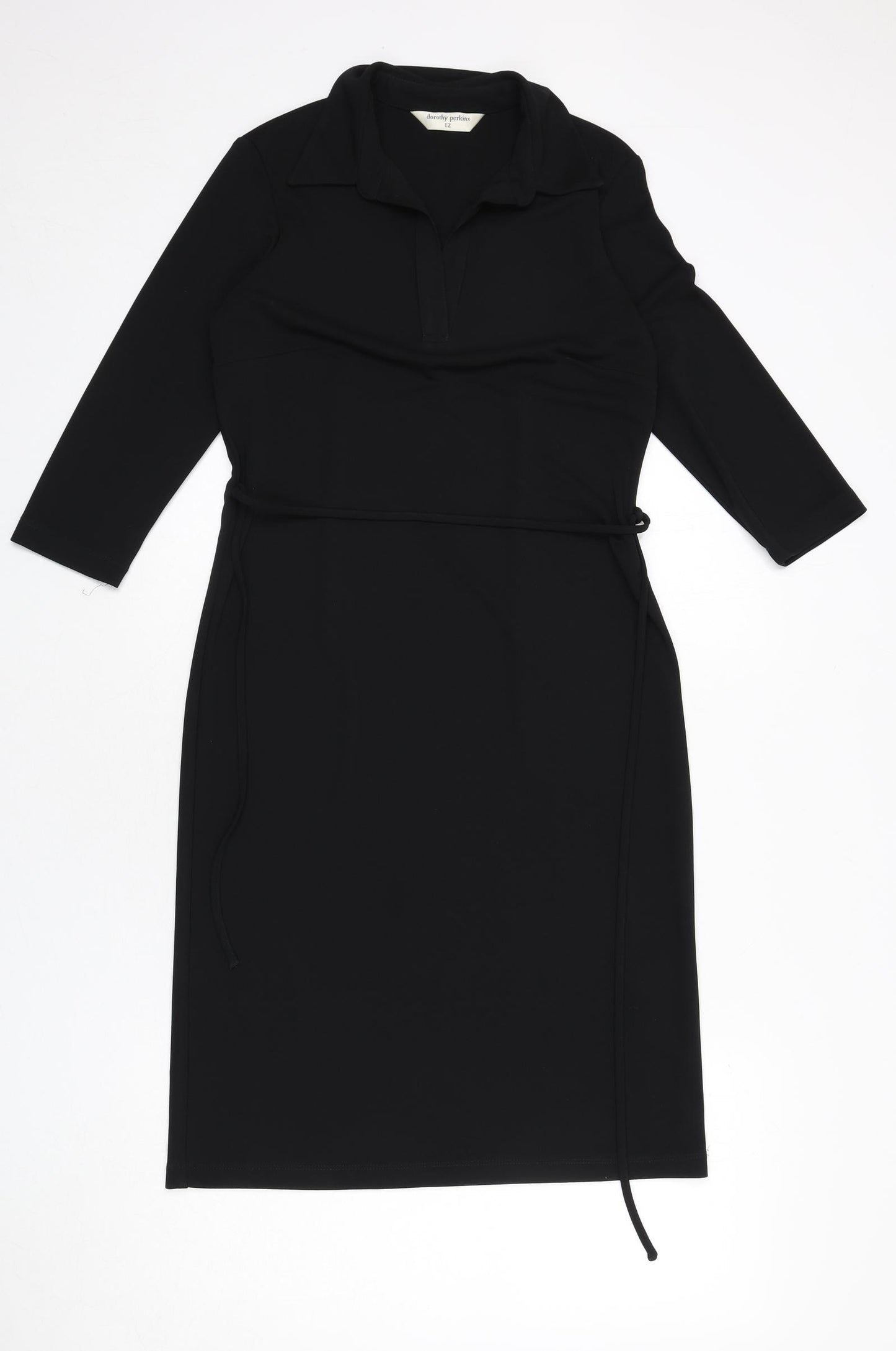 Dorothy Perkins Womens Blue Polyester A-Line Size 12 Collared Pullover - Belt Included
