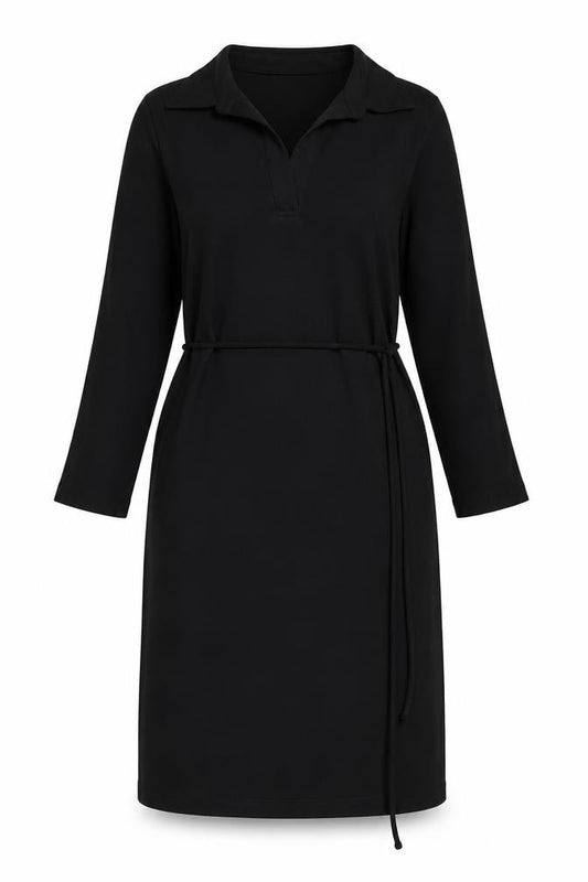 Front view of Dorothy Perkins women’s blue polyester a-line, size UK 12, collared pullover - belt included