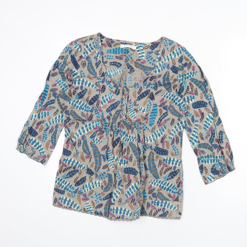 White Stuff Womens Multicoloured Geometric 100% Cotton Basic Blouse Size 10 Scoop Neck - Lace Trim, Leaf Print