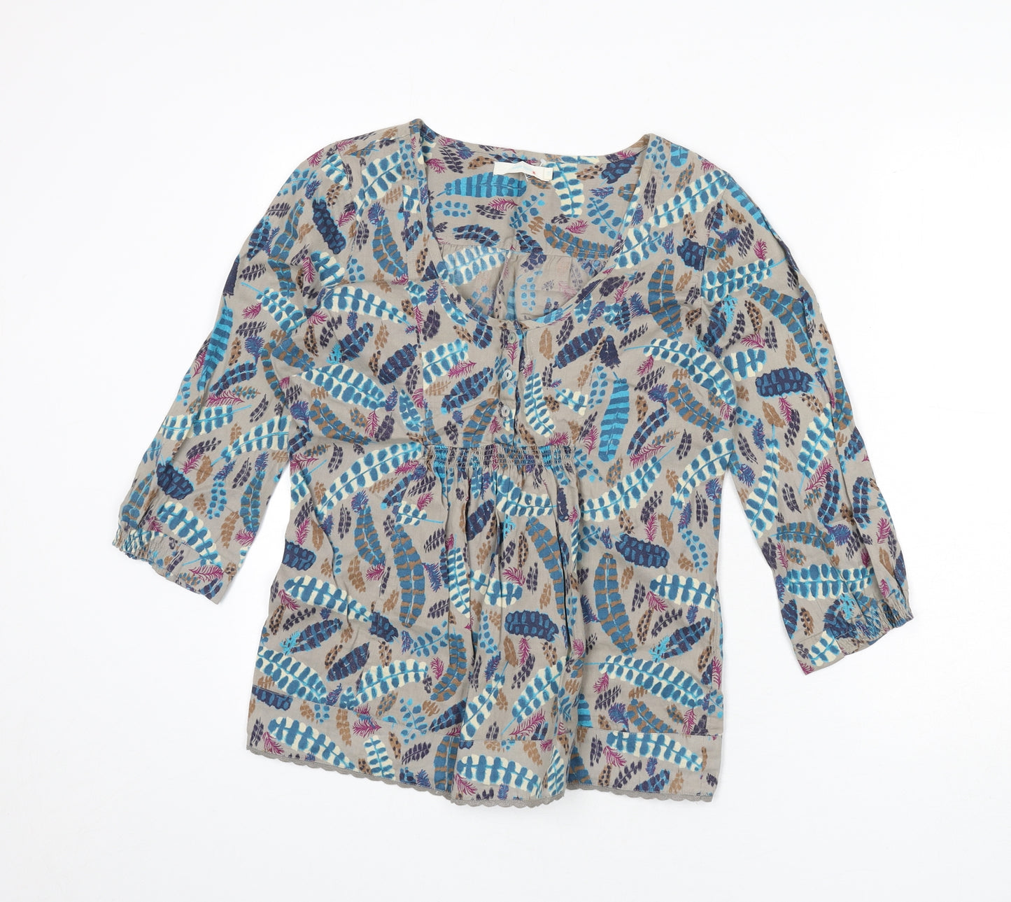 White Stuff Womens Multicoloured Geometric 100% Cotton Basic Blouse Size 10 Scoop Neck - Lace Trim, Leaf Print