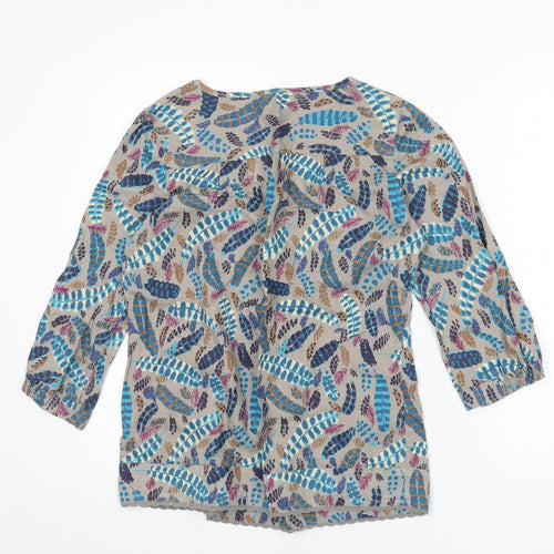 White Stuff Womens Multicoloured Geometric 100% Cotton Basic Blouse Size 10 Scoop Neck - Lace Trim, Leaf Print