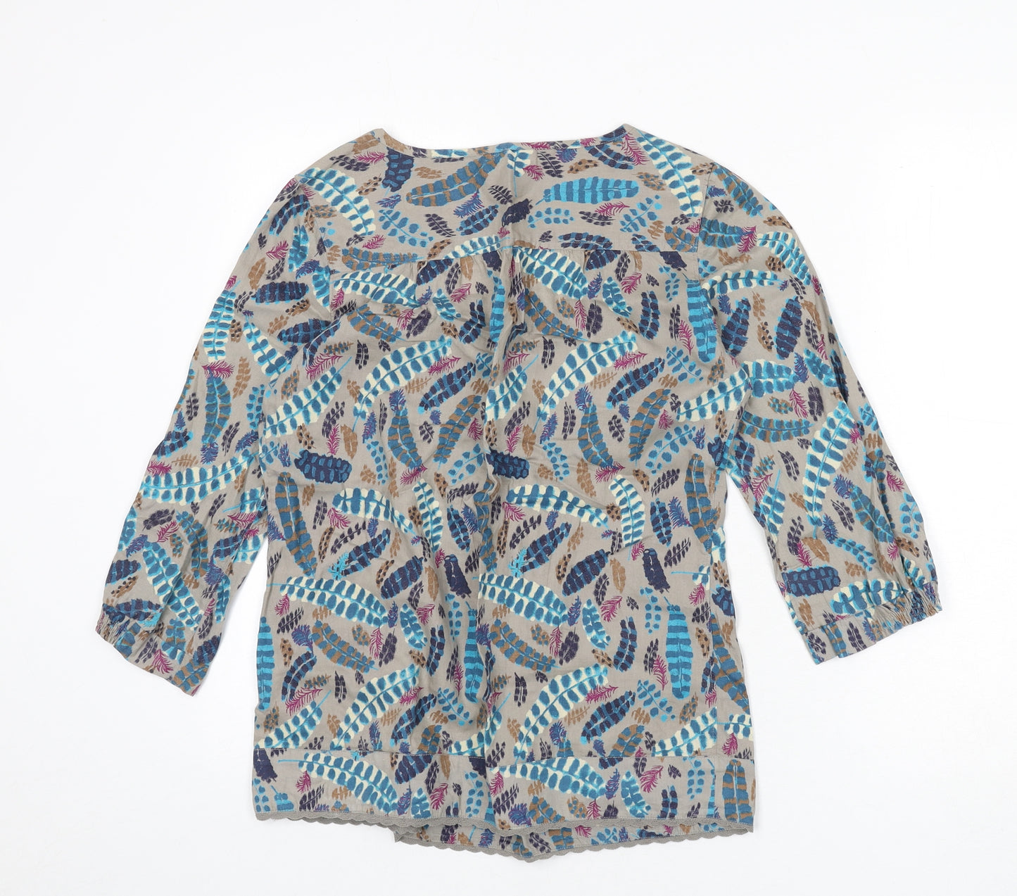 White Stuff Womens Multicoloured Geometric 100% Cotton Basic Blouse Size 10 Scoop Neck - Lace Trim, Leaf Print