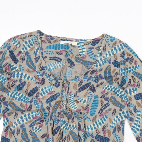 White Stuff Womens Multicoloured Geometric 100% Cotton Basic Blouse Size 10 Scoop Neck - Lace Trim, Leaf Print