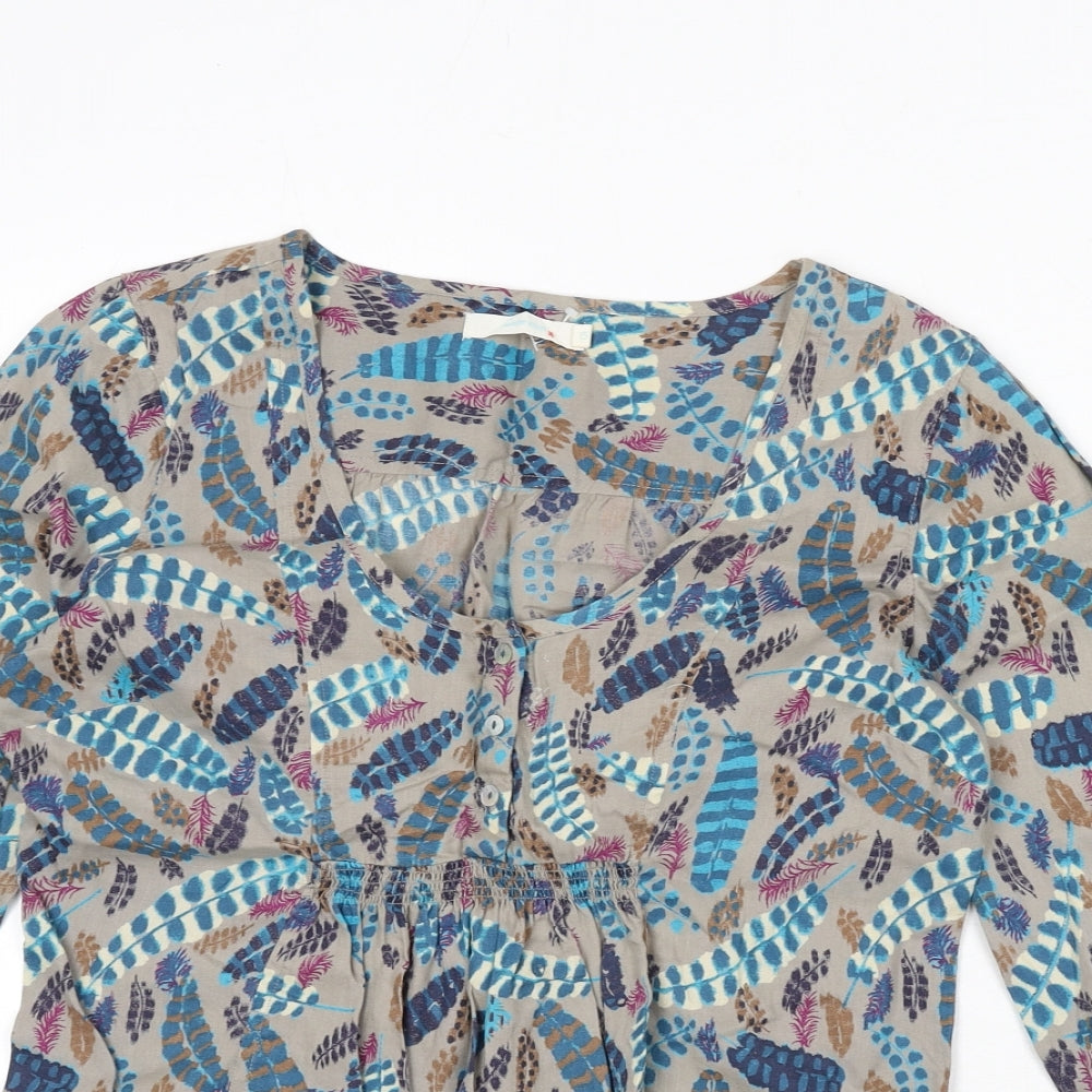 White Stuff Womens Multicoloured Geometric 100% Cotton Basic Blouse Size 10 Scoop Neck - Lace Trim, Leaf Print