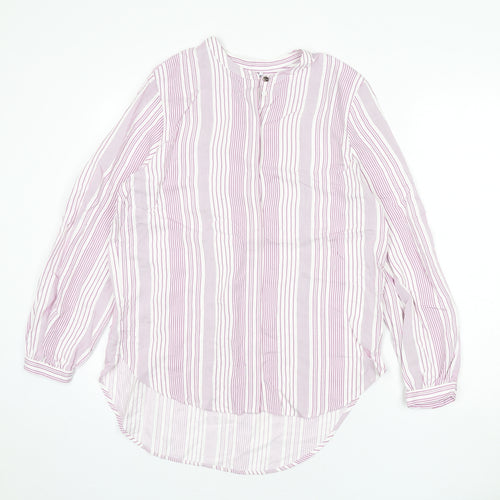 Autograph Womens Pink Striped Viscose Basic Button-Up Size 12 Round Neck