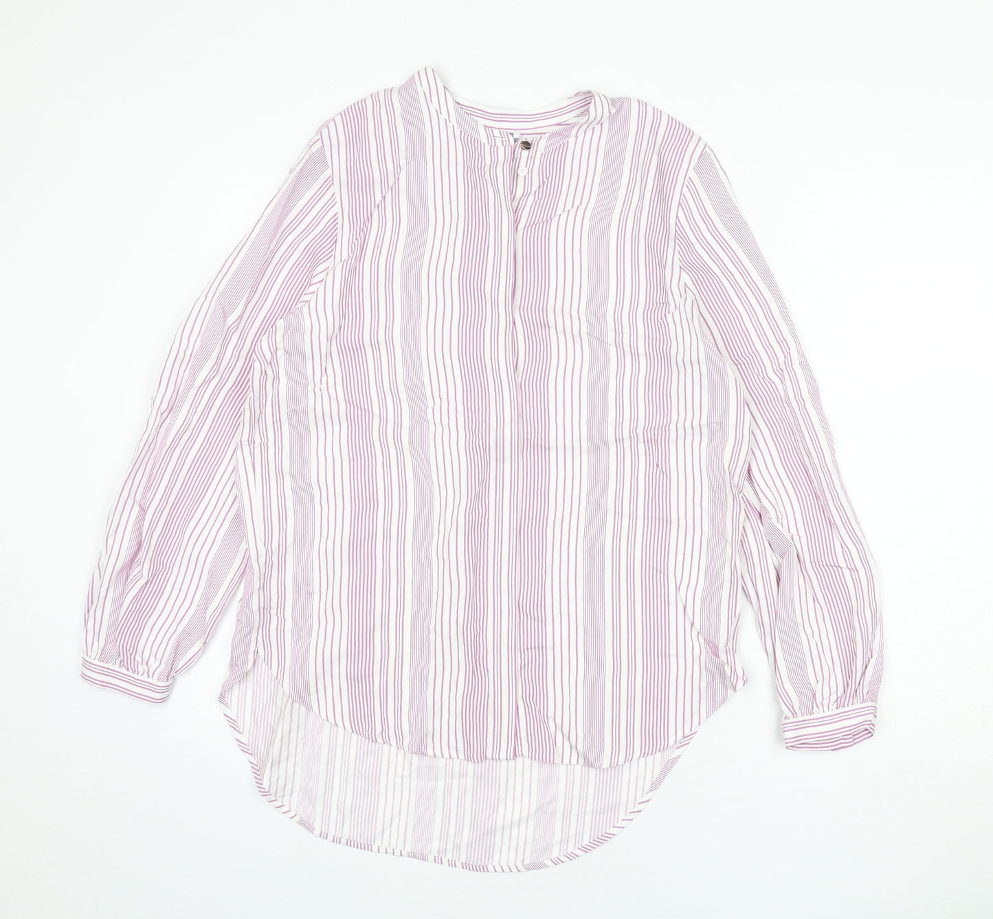 Autograph Womens Pink Striped Viscose Basic Button-Up Size 12 Round Neck