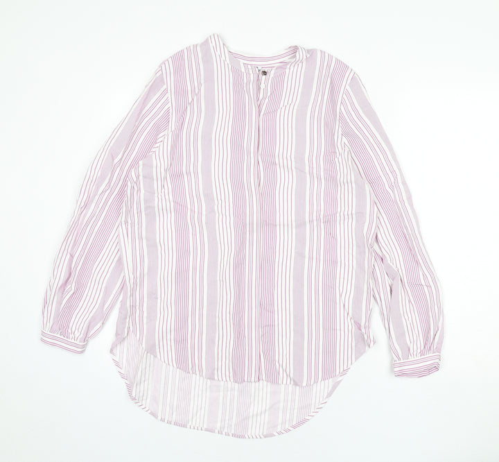 Autograph Womens Pink Striped Viscose Basic Button-Up Size 12 Round Neck