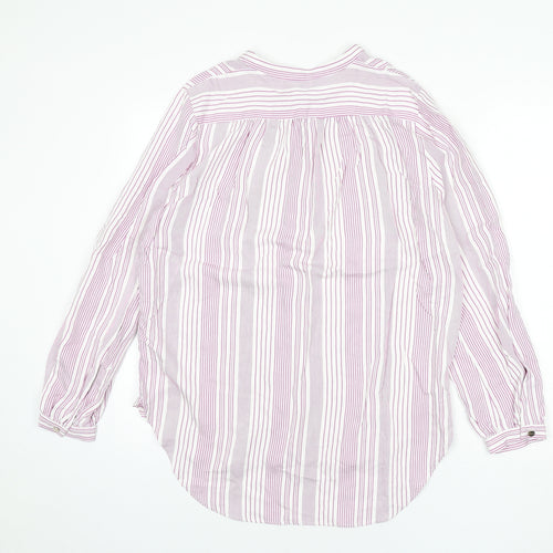 Autograph Womens Pink Striped Viscose Basic Button-Up Size 12 Round Neck