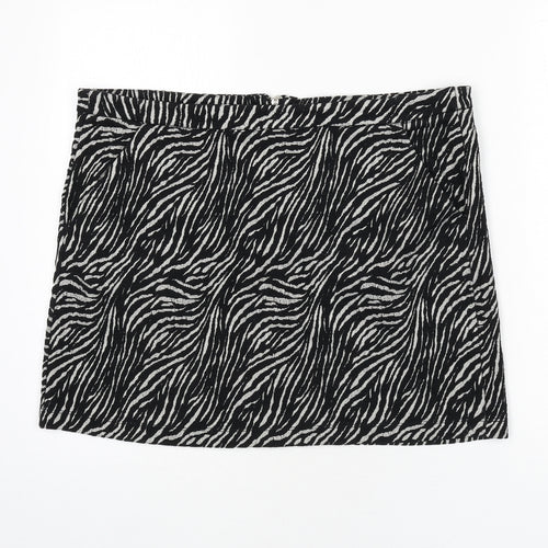 NEXT Womens Black Animal Print Polyester Mini Skirt Size 16 Zip - Zebra Print