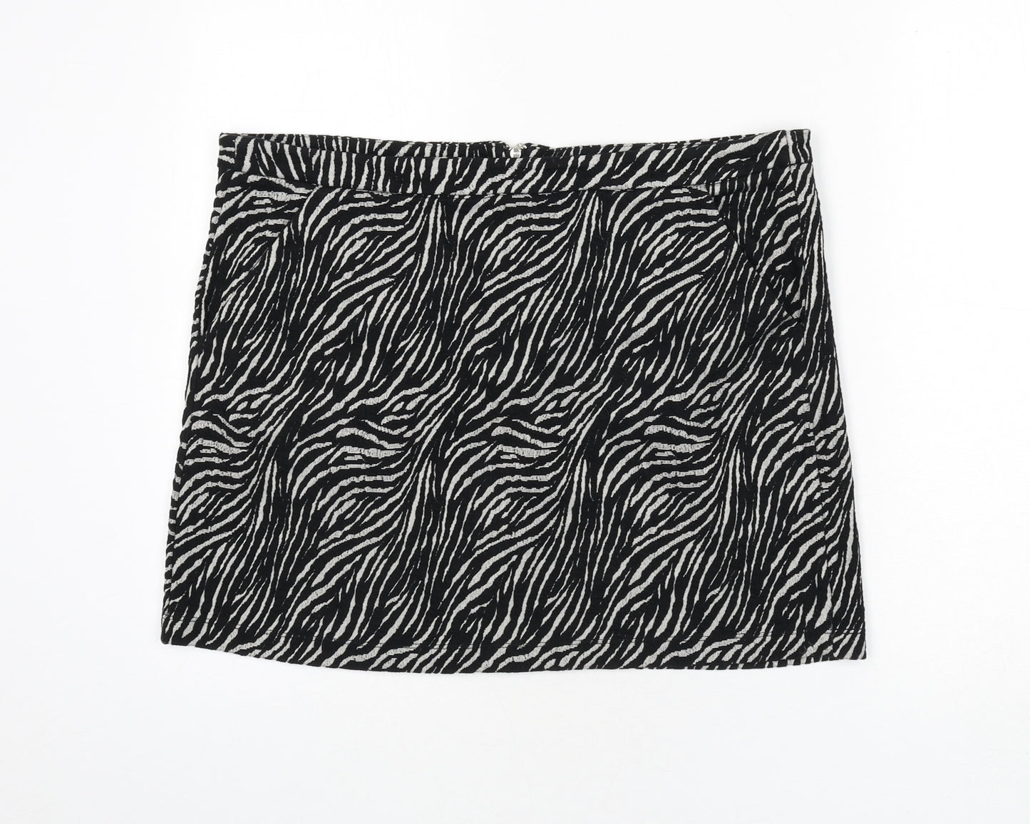 NEXT Womens Black Animal Print Polyester Mini Skirt Size 16 Zip - Zebra Print