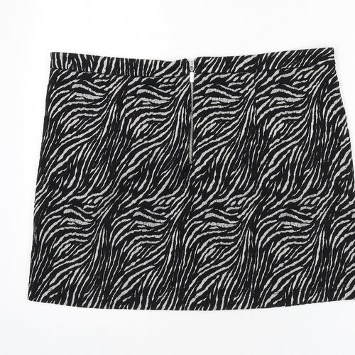 NEXT Womens Black Animal Print Polyester Mini Skirt Size 16 Zip - Zebra Print