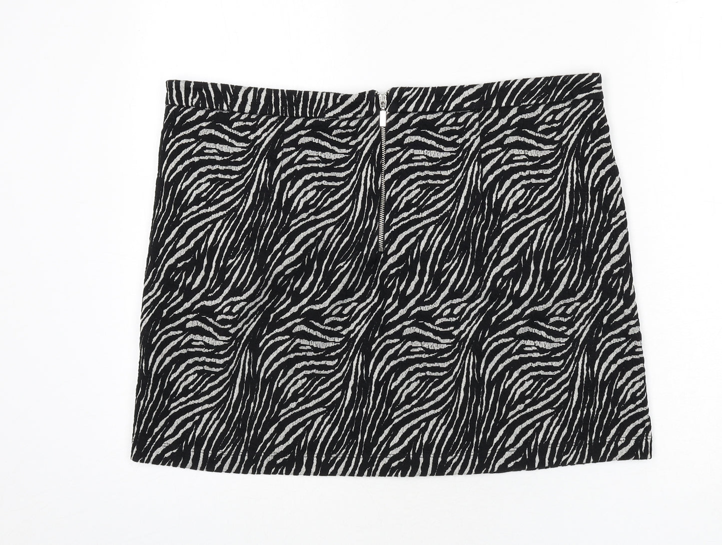 NEXT Womens Black Animal Print Polyester Mini Skirt Size 16 Zip - Zebra Print