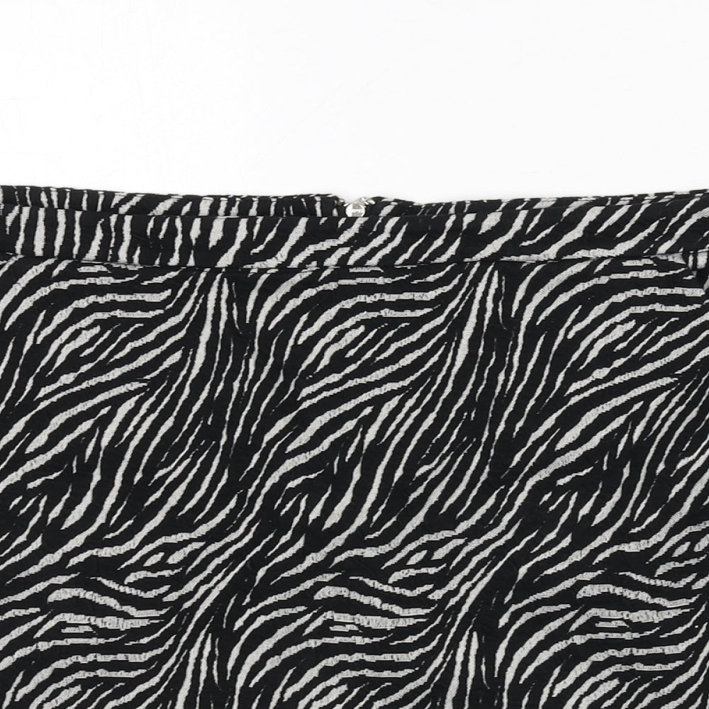 NEXT Womens Black Animal Print Polyester Mini Skirt Size 16 Zip - Zebra Print
