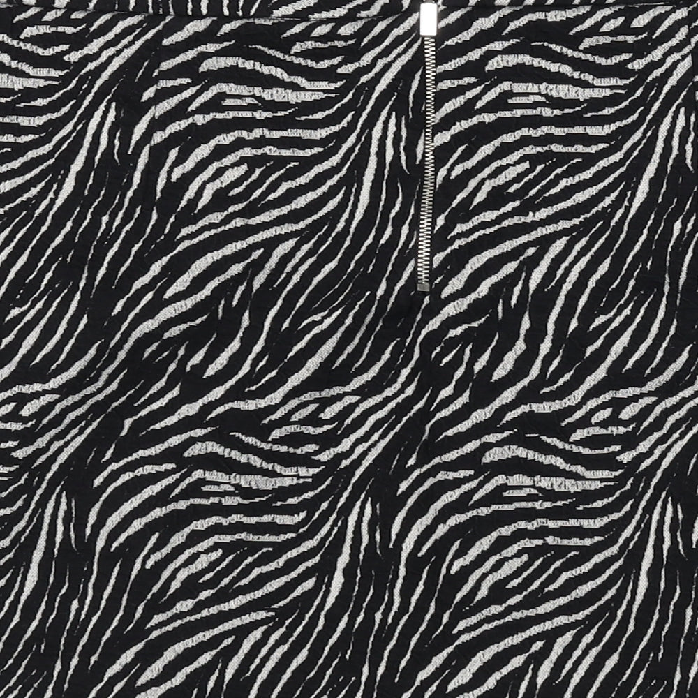 NEXT Womens Black Animal Print Polyester Mini Skirt Size 16 Zip - Zebra Print
