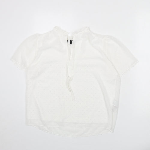 New Look Womens White Polka Dot Polyester Basic Blouse Size 14 V-Neck