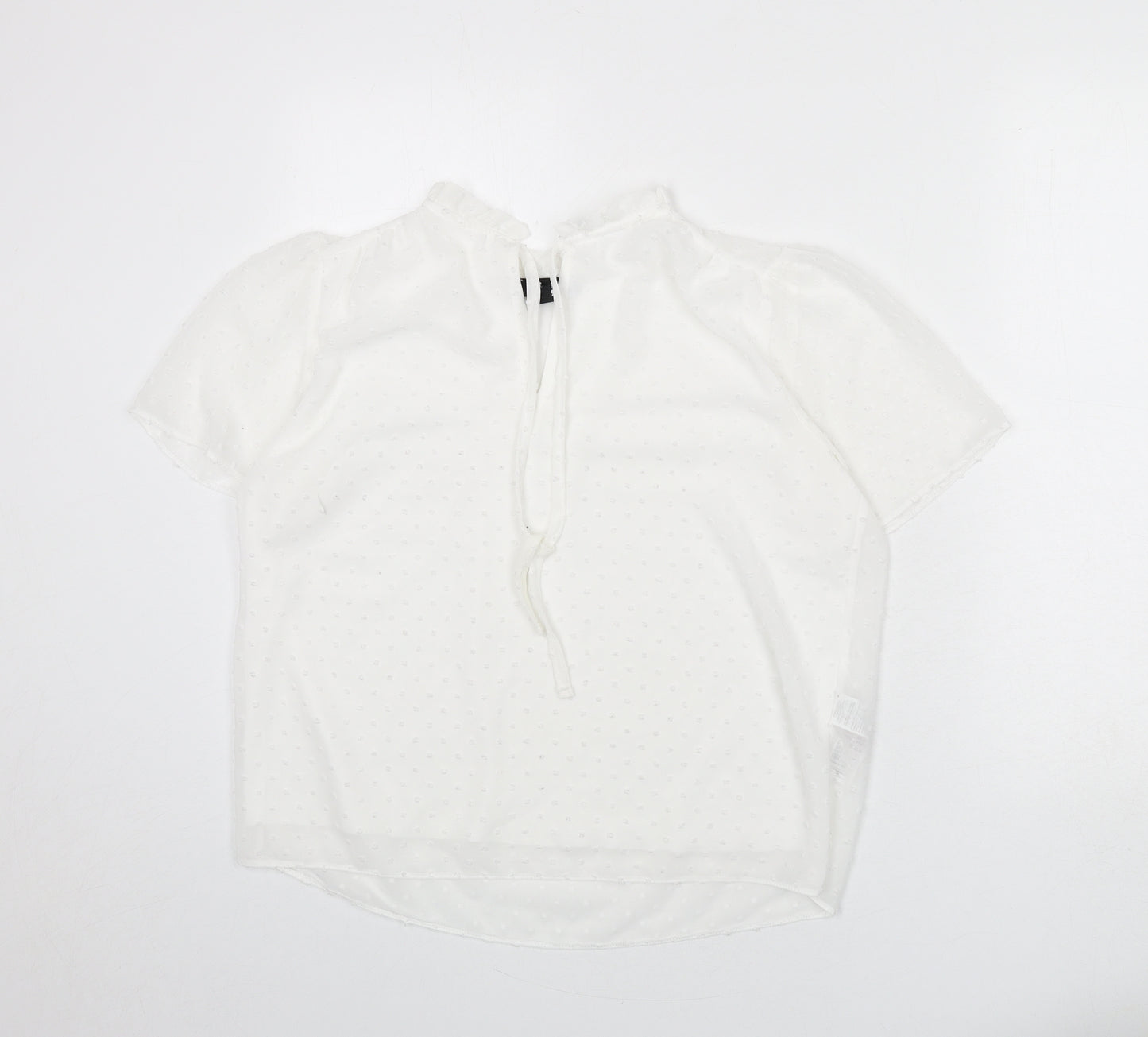 New Look Womens White Polka Dot Polyester Basic Blouse Size 14 V-Neck