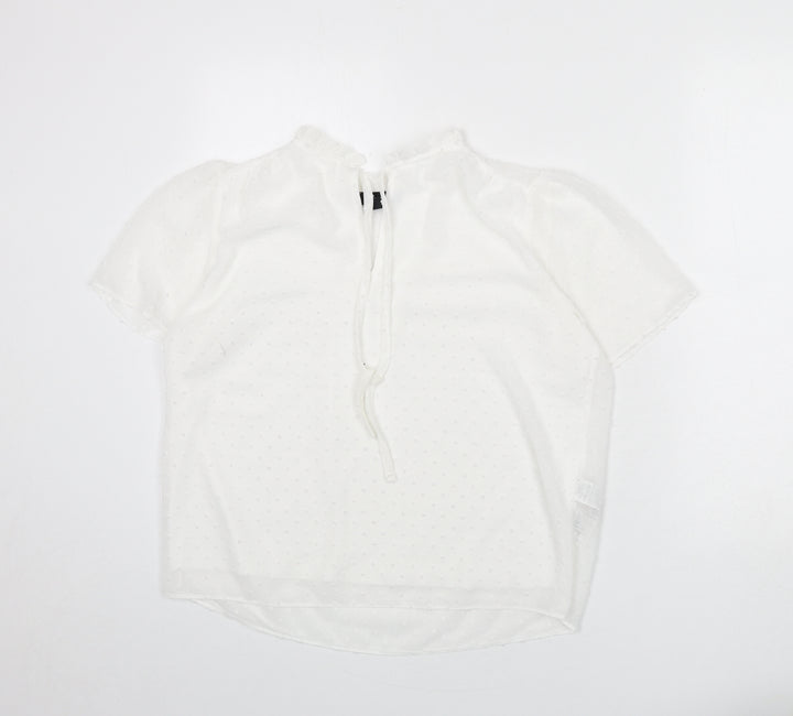 New Look Womens White Polka Dot Polyester Basic Blouse Size 14 V-Neck